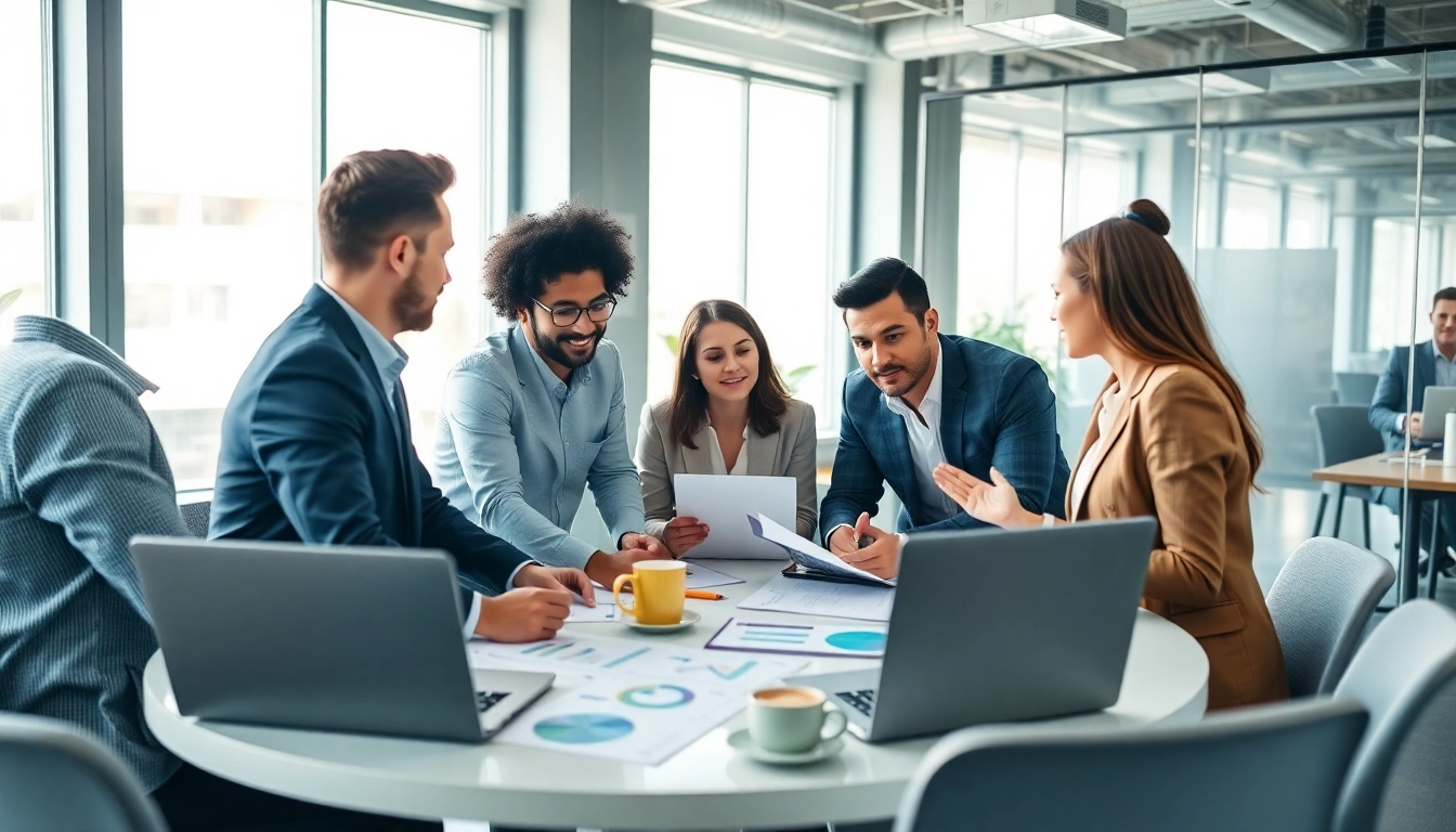 Showcasing founder leadership insights through diverse business leaders collaborating in a modern office environment.