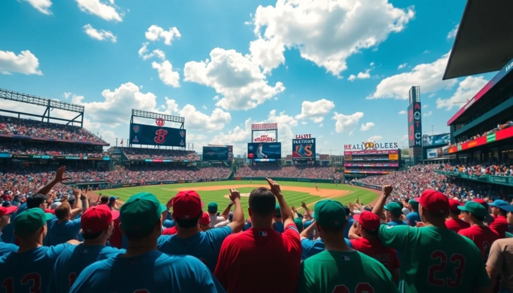 mlb중계가 열광적인 야구 경기 현장을 보여주는 이미지입니다.