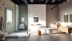 Sonni sanitär GmbH präsentiert hochwertige Badprodukte in einem modernen Ausstellungsraum.