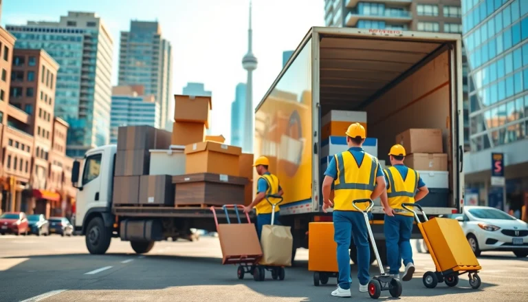 Best Toronto Movers efficiently transporting furniture in a vibrant urban setting.