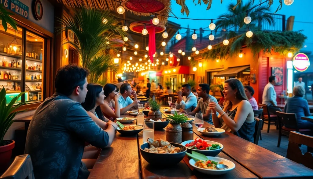 Where to eat in downtown Cabo with friends enjoying a vibrant dining experience outdoors.