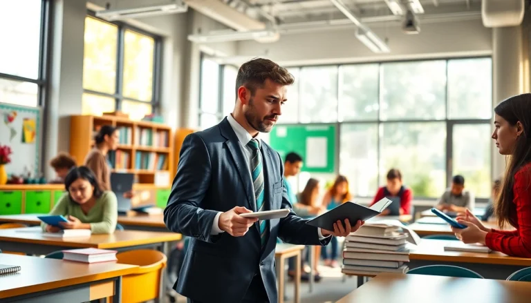Engaged students learning in a bright classroom, highlighting Education in action.