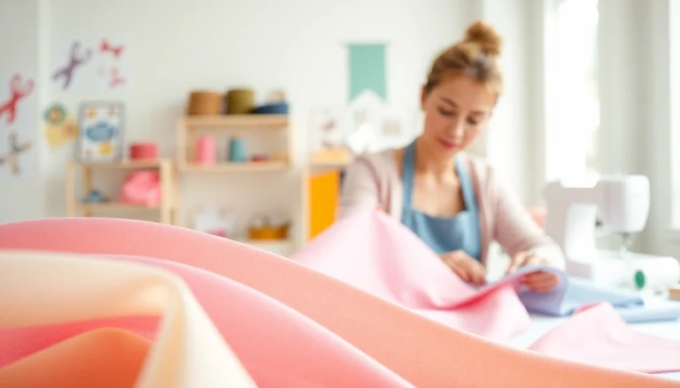Mousseline stof in een kleurrijke stoffenwinkel, met diverse texturen en patronen.