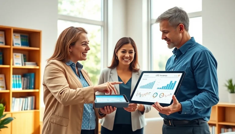 Engaging life insurance consultation with a knowledgeable advisor guiding a family.