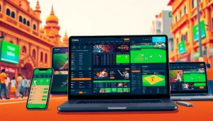 Engaging view of online sportsbooks India showcasing vibrant betting interfaces in a bustling Indian city.