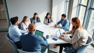 Engaged team collaborating on Proposal Writing and Management strategies in a bright office.
