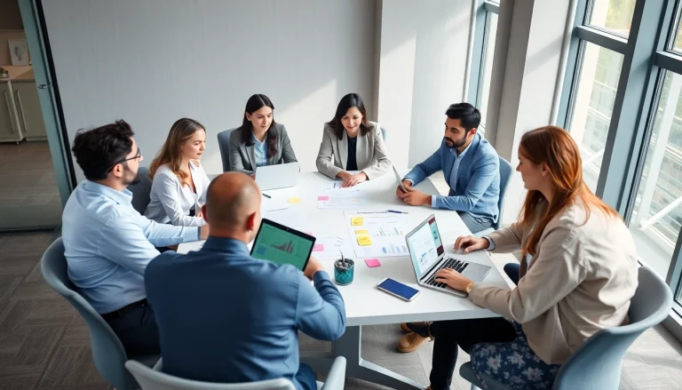 Engaged team collaborating on Proposal Writing and Management strategies in a bright office.