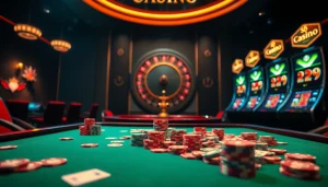 s8 casino vibrant gaming table with chips and cards in an elegant atmosphere