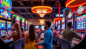 Menangkan permainan slot pulsa 5000 dengan kegembiraan dan suasana kasino yang vibrant.