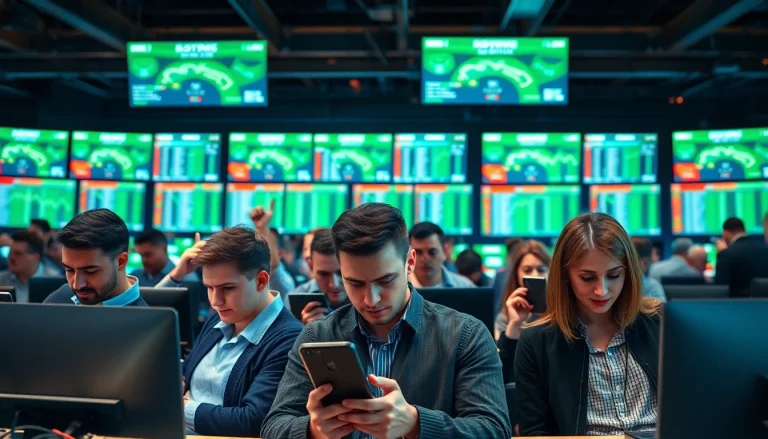 Engaging bettors using online sportsbooks Canada on multiple devices in an energetic atmosphere.