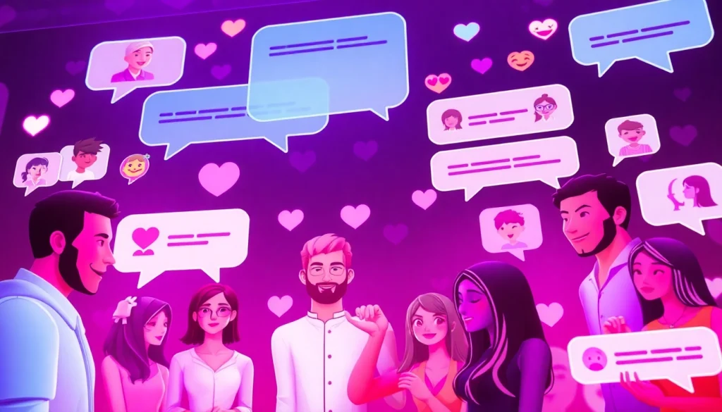 Engaging chat interface illustrating sex chat AI interactions with diverse avatars and playful elements.