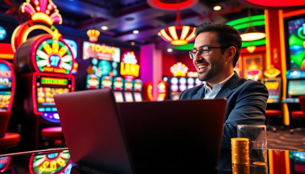 Engaging with online casino Canada games in a vibrant digital environment, showcasing excitement and skill.