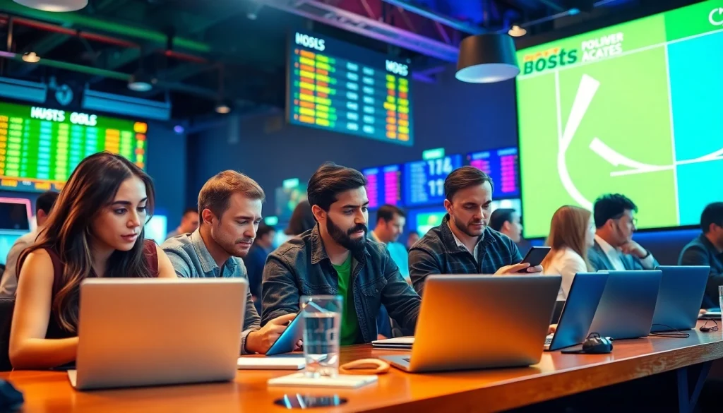 Engaged bettors exploring online sportsbooks Oklahoma in an energetic digital environment.