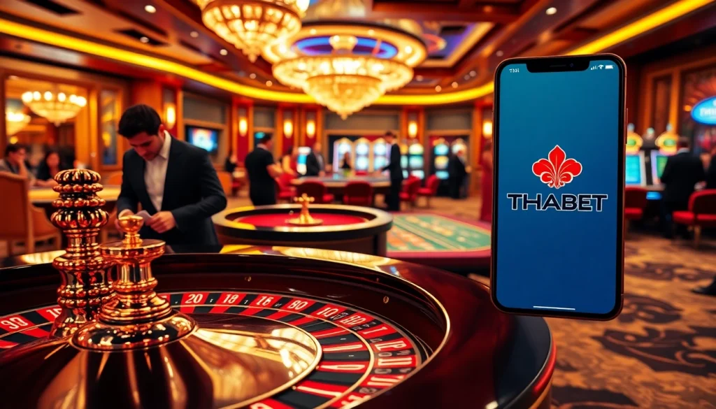 Players enjoy high-stakes gambling at THABET's luxurious casino atmosphere, capturing excitement and professionalism.