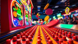 Permainan plinko demo yang menarik dengan papan penuh dengan pin dan warna-warni cerah.