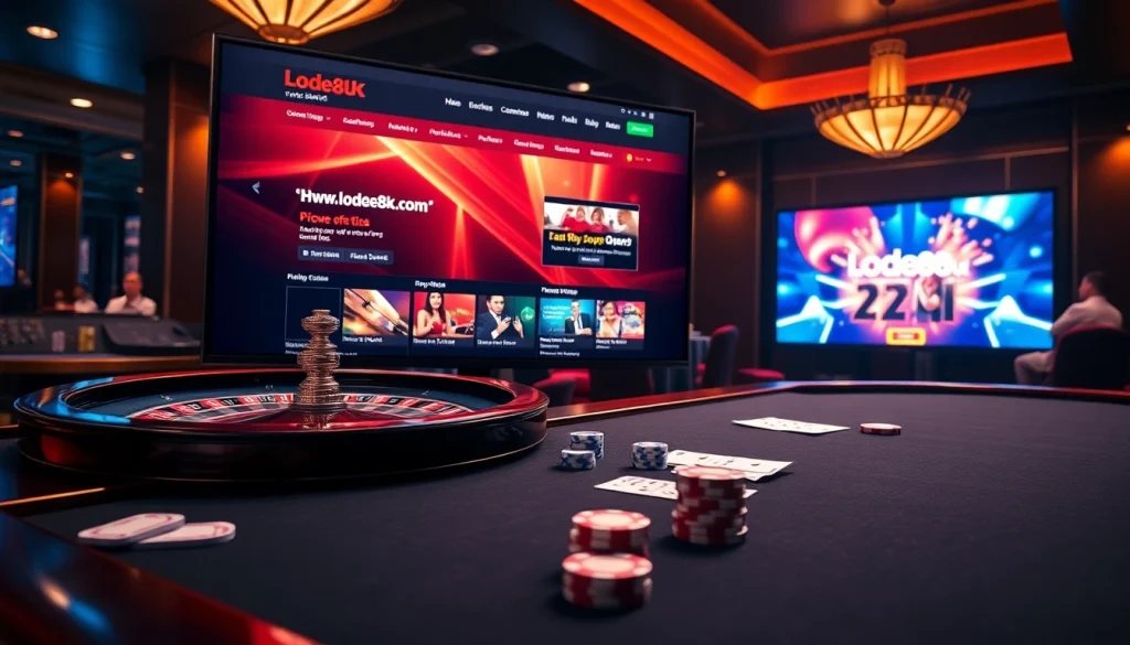 Players celebrating wins at https://lode88uk.com/, engaging with online casino games in a vibrant setting.