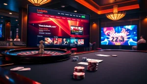 Players celebrating wins at https://lode88uk.com/, engaging with online casino games in a vibrant setting.