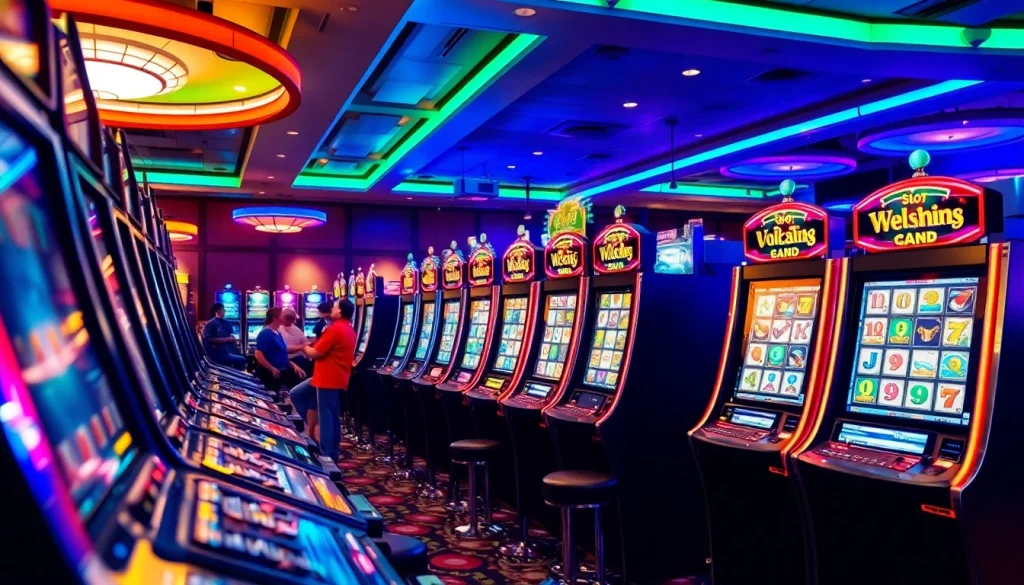 Bermain slot depo 1000 di lingkungan kasino yang menarik dengan cahaya berwarna-warni.