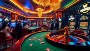 Players enjoying thrilling casino games at Luckywin with vibrant chips and roulette action.
