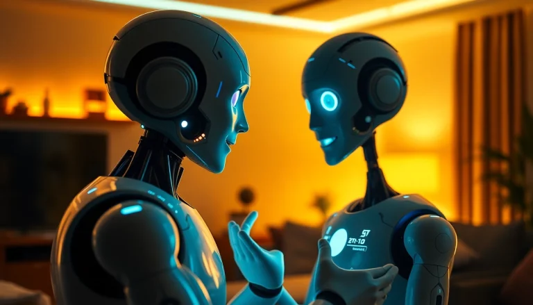 Engaging AI sex interaction with futuristic robot in warm, inviting setting.