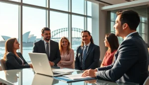 Trustworthy migration lawyer Sydney consulting with clients in a modern office.