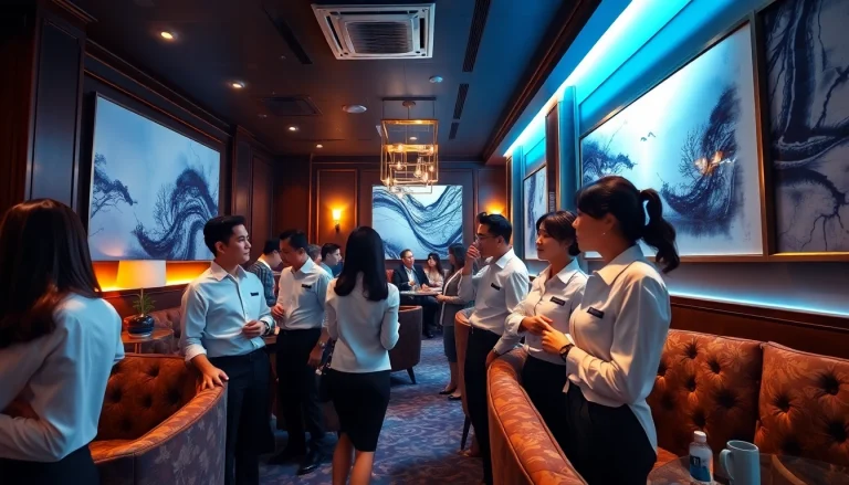 Engaging atmosphere at 인계동셔츠룸, showcasing stylish interactions between guests and managers in a luxurious setting.