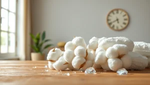 De absorberende werking van katoen benadrukt met waterdruppels op een houten tafel.