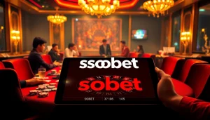 Experience the excitement of sbobet sports betting with players enjoying a luxurious casino table scene.