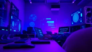 Engaging user interacting with nsfw ai chatbot in a modern tech workspace.