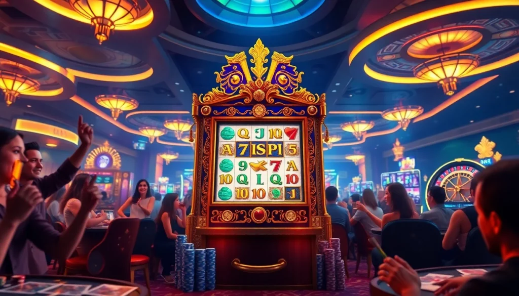 Play the exciting Olympus slot machine surrounded by a vibrant casino atmosphere