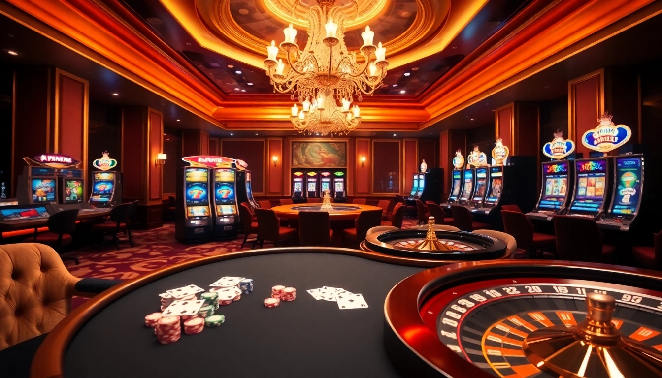 Table de poker à enjeux élevés illustrant l'excitation du casino en ligne argent réel France avec des jetons et des cartes colorés.