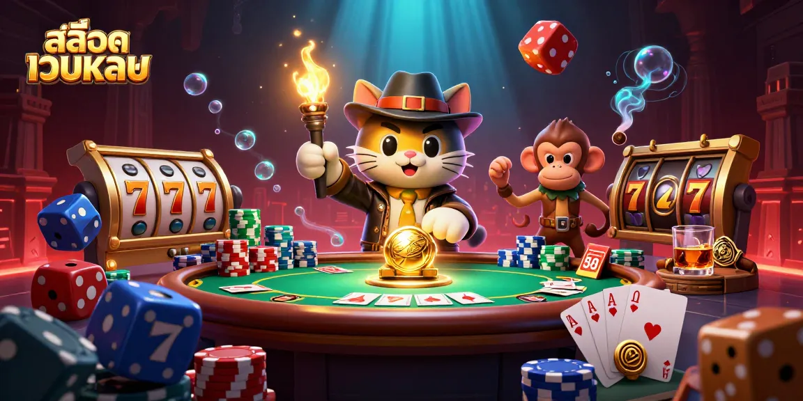 Engage with สล็อตเว็บตรง as the cartoon archaeologist cat discovers treasures at a vibrant casino