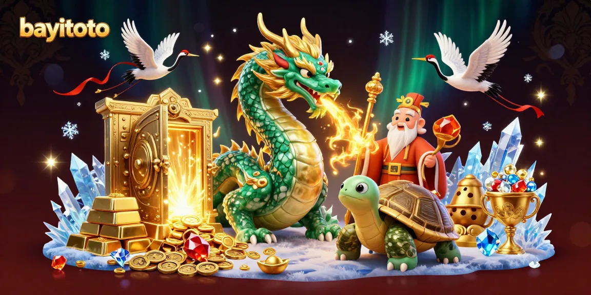 Engage with bayitoto's vibrant online gambling scene with a jade dragon, crane, and treasure.