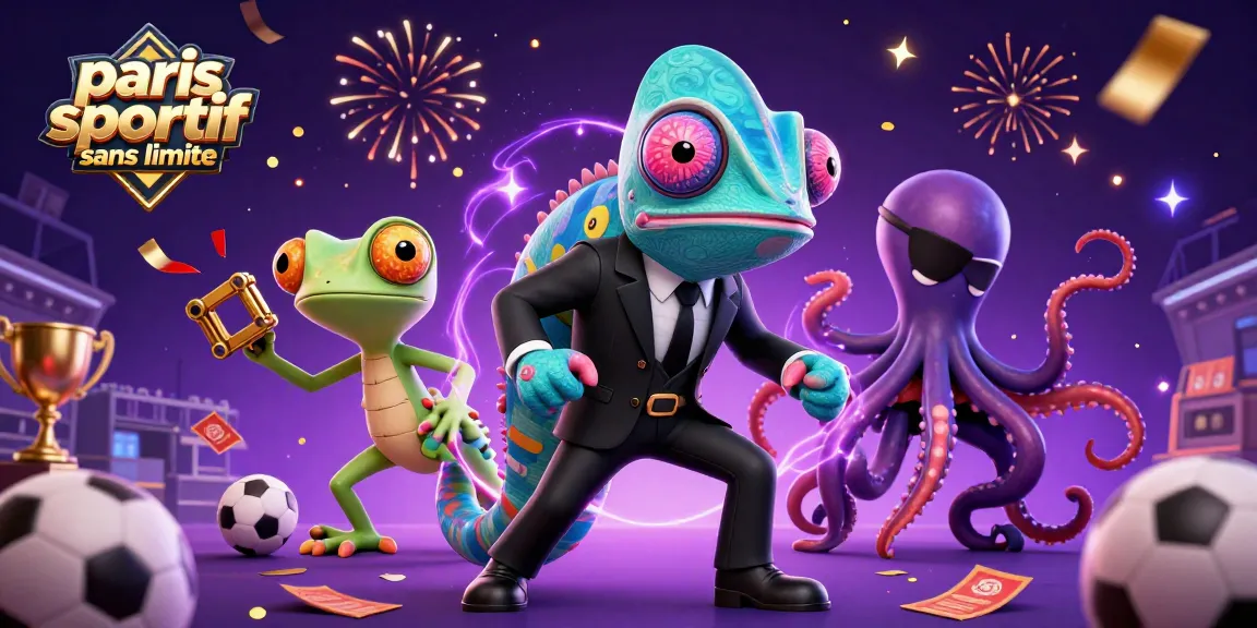 Pari sportif sans limite : caméléon et amis pariant dans un décor dynamique de casino.
