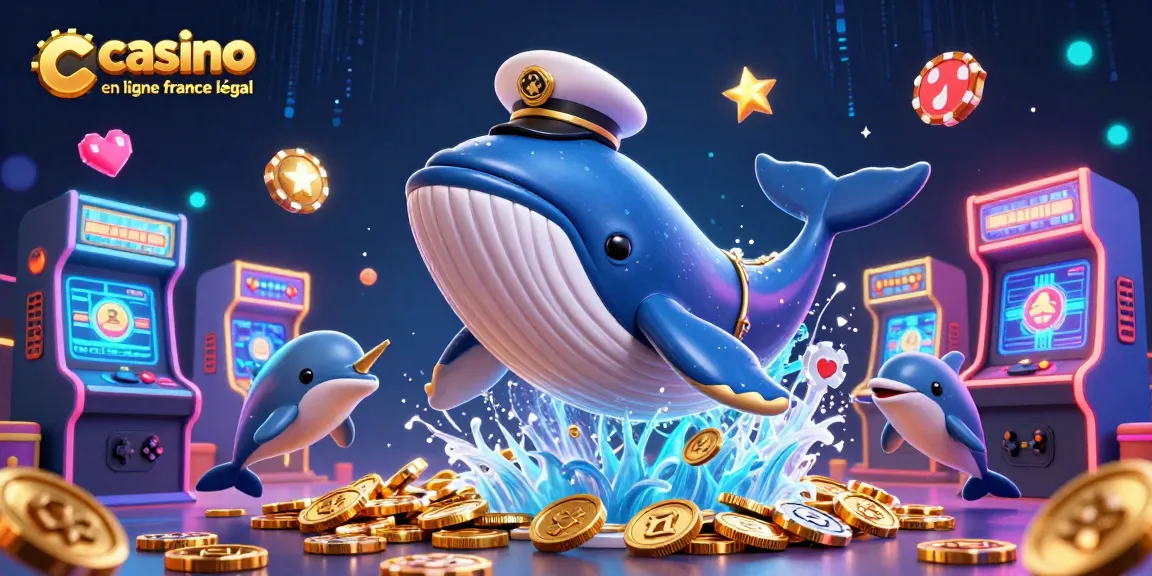 Illustration d'un casino en ligne france légal, avec des personnages marins jouant aux jeux tout en se baignant dans les pièces d'or.