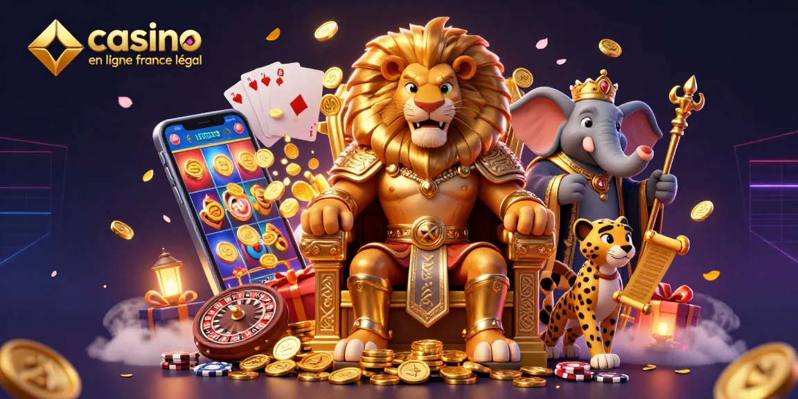 Jouer sur un casino en ligne France légal avec une scène colorée d'animations de jeux et de personnages dynamiques.