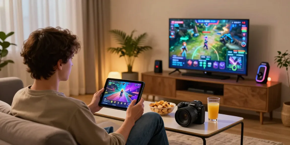 Pengguna menikmati platform cipung138 dengan tablet dan suasana santai di ruang tamu.