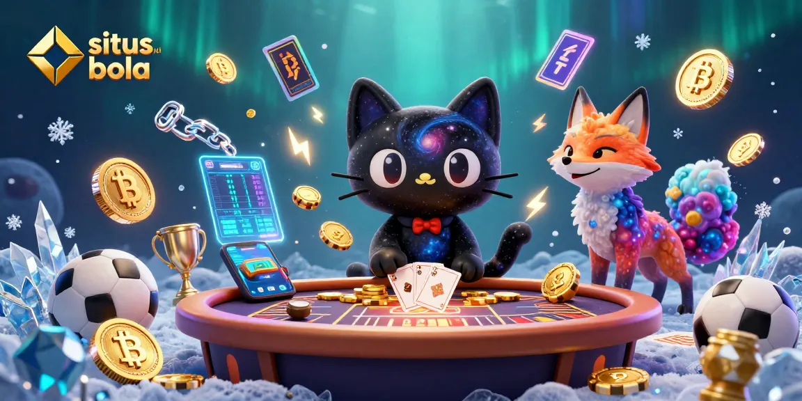 Engage in sports betting at situs judi bola with a cosmic-themed casino illustration featuring vibrant characters.