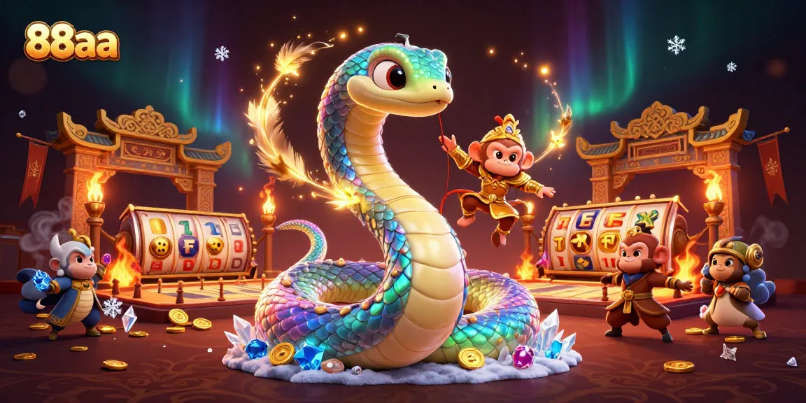 Experience the captivating adventure of 88aa with a vibrant serpent and monkey king in this gaming visual